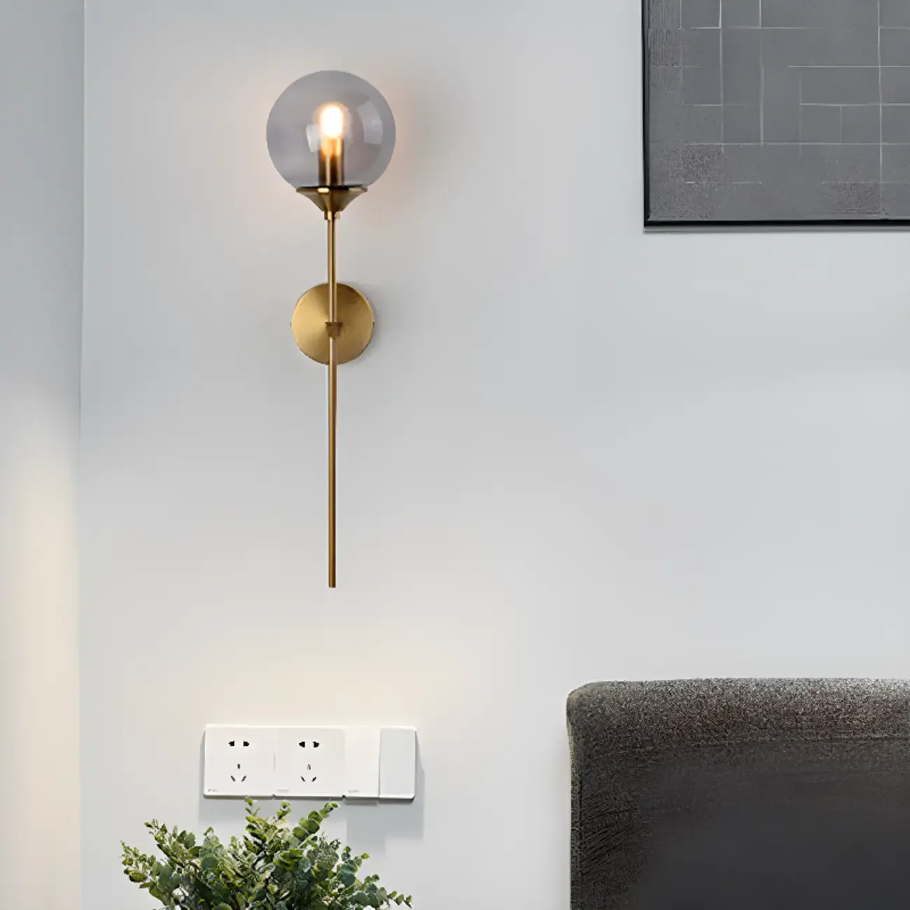 Modern Grey Glass Globe Metal Wall Sconce