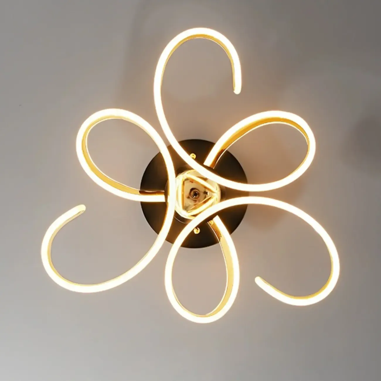 Gold Ribbon LED Semi Flush Ceiling Light 3-Gear Dimming