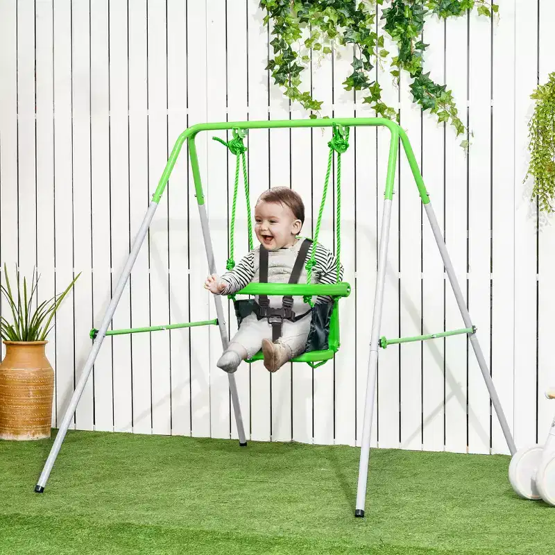 Toddler Swing Set with Metal Stand, Safety Seat Belt for Kids Aged 6-36 Months Indoor & Outdoor Use