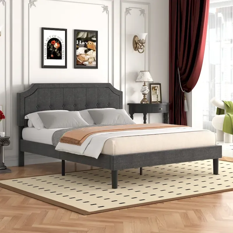 Javlergo Modern Upholstered Bed Frame with Height Adjustable Headboard, No Box Spring Needed
