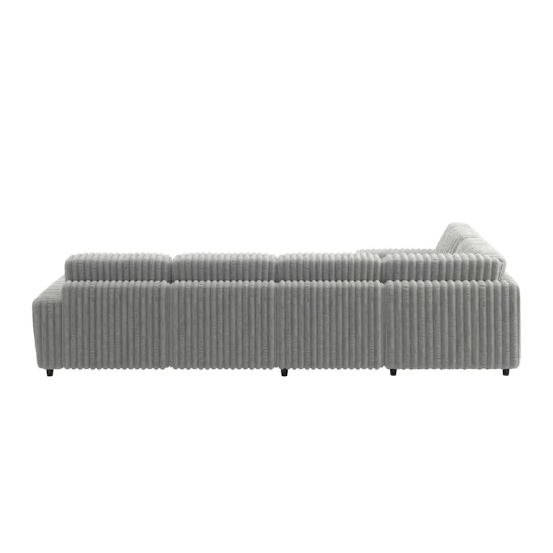 Veyron Furry Channel Fabric Down-filled L-Shape 4-Seat Modular Sectional Sofa with Ottoman by iNSPIRE Q Modern