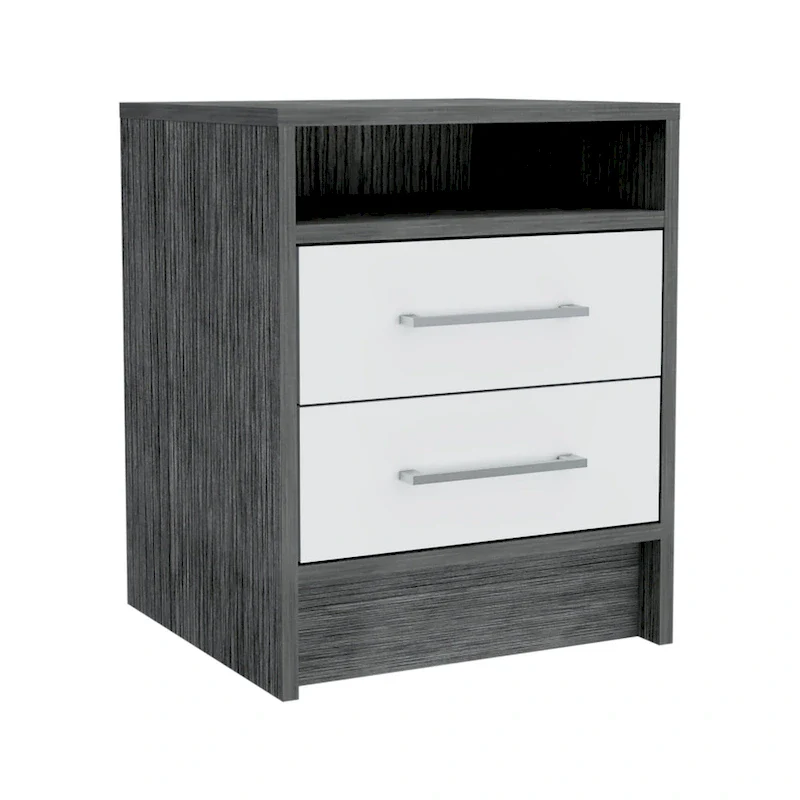 TUHOME Eter 2-Drawer Nightstand End Table with Metal Handles and Open Shelf