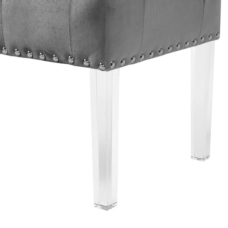 Button Tufted Velvet Upholstered Bench with Acrylic Leg