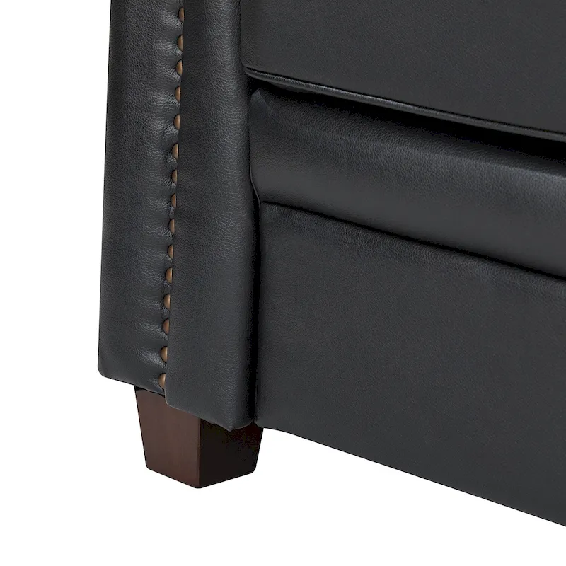 Rita Living Room 3-Seat Genuine Leather Sofa with Solid Wood Legs and Nailhead