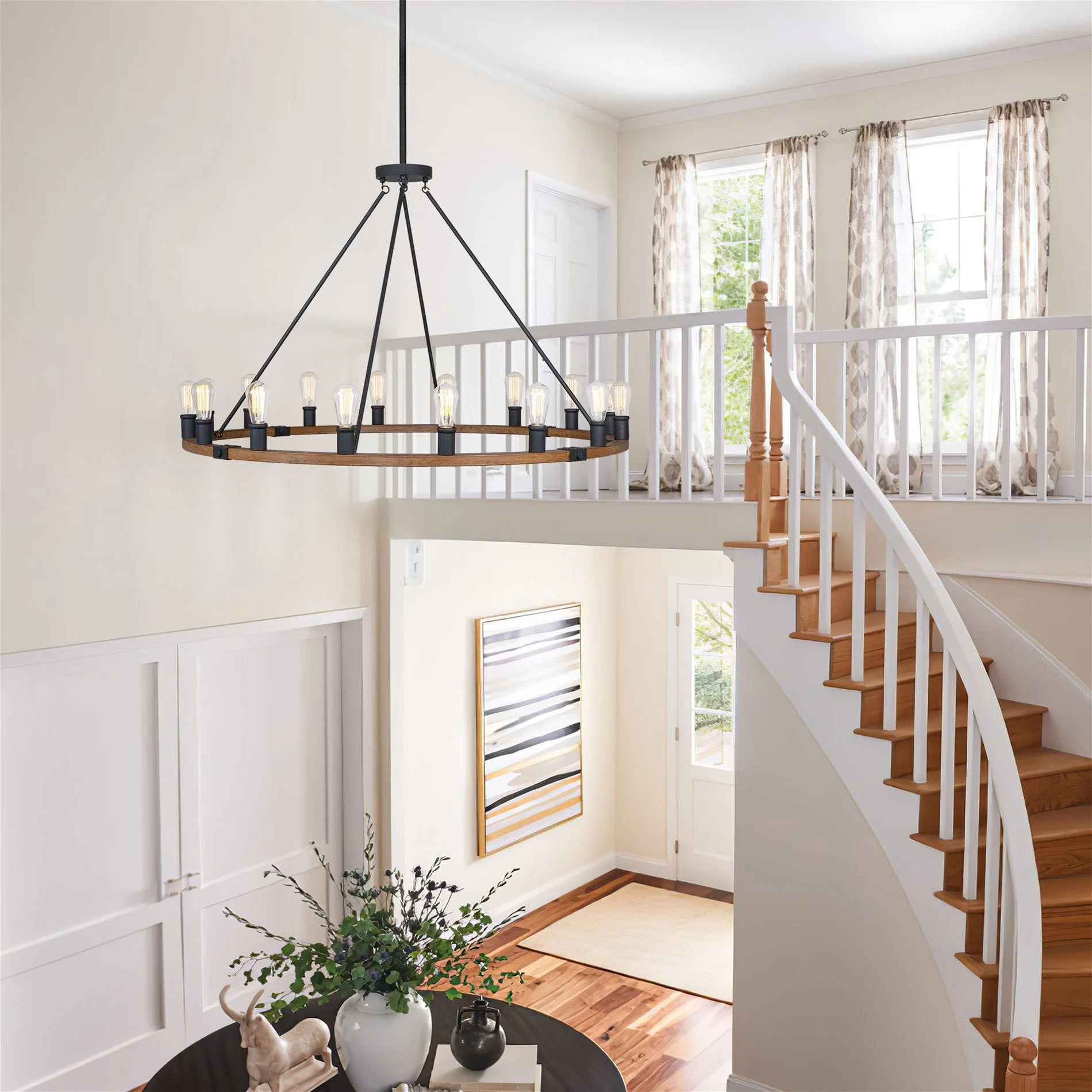 Homestead 48 Large Farmhouse Wagon Wheel Foyer Chandelier