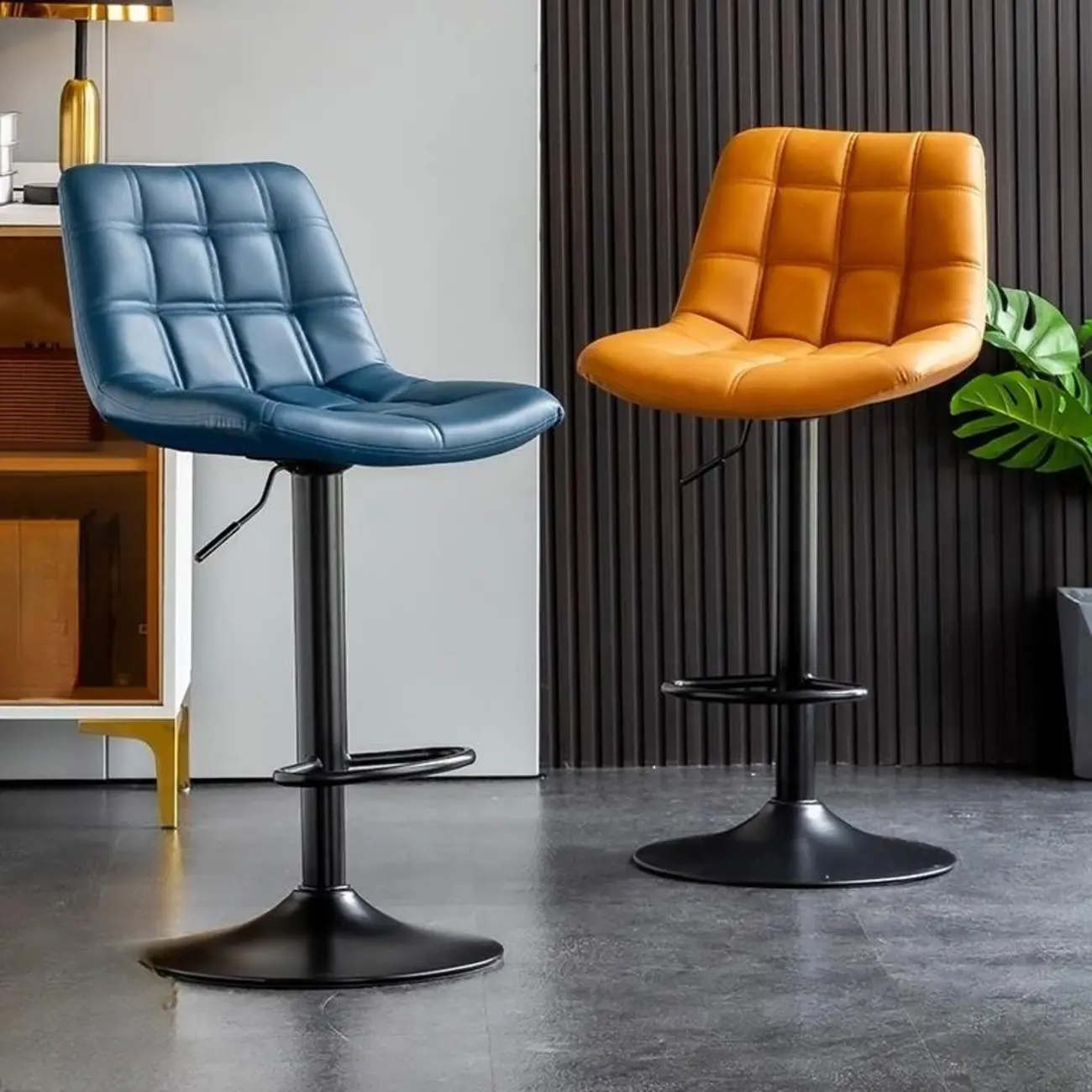 Glam Faux Leather Swivel Adjustable Bar Stools