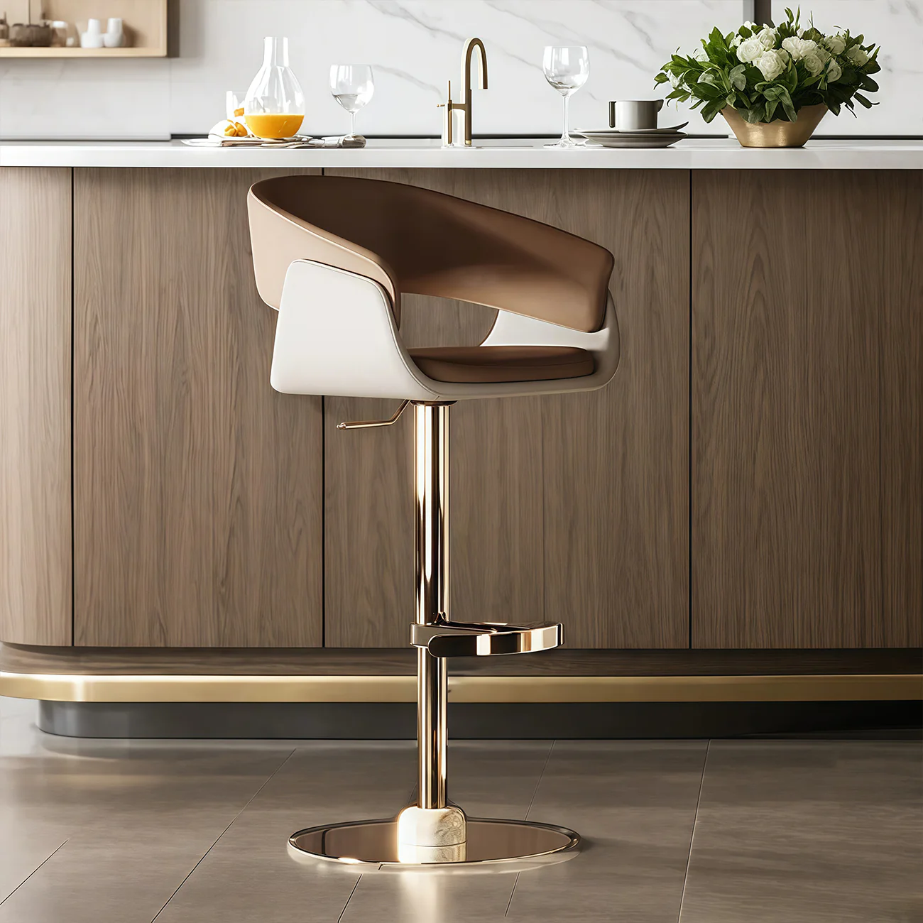 Brown Swivel Genuine Leather Counter Stools with Backs