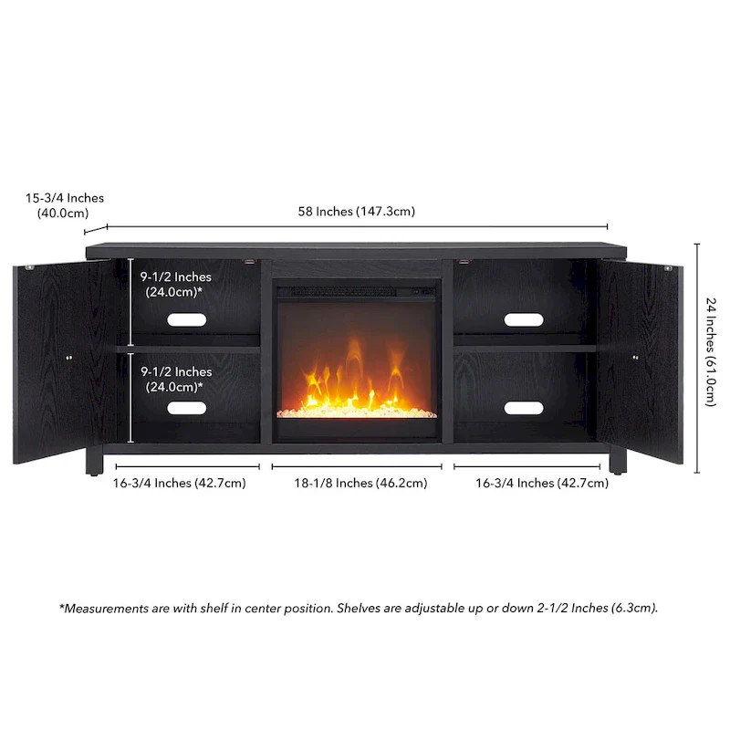 TV Stand with Electric Fireplace - Gray/Black/Brown, 58