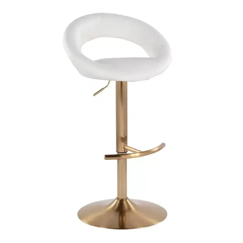 LumiSource Set of 2 Posh Adjustable Barstools Gold/White PU