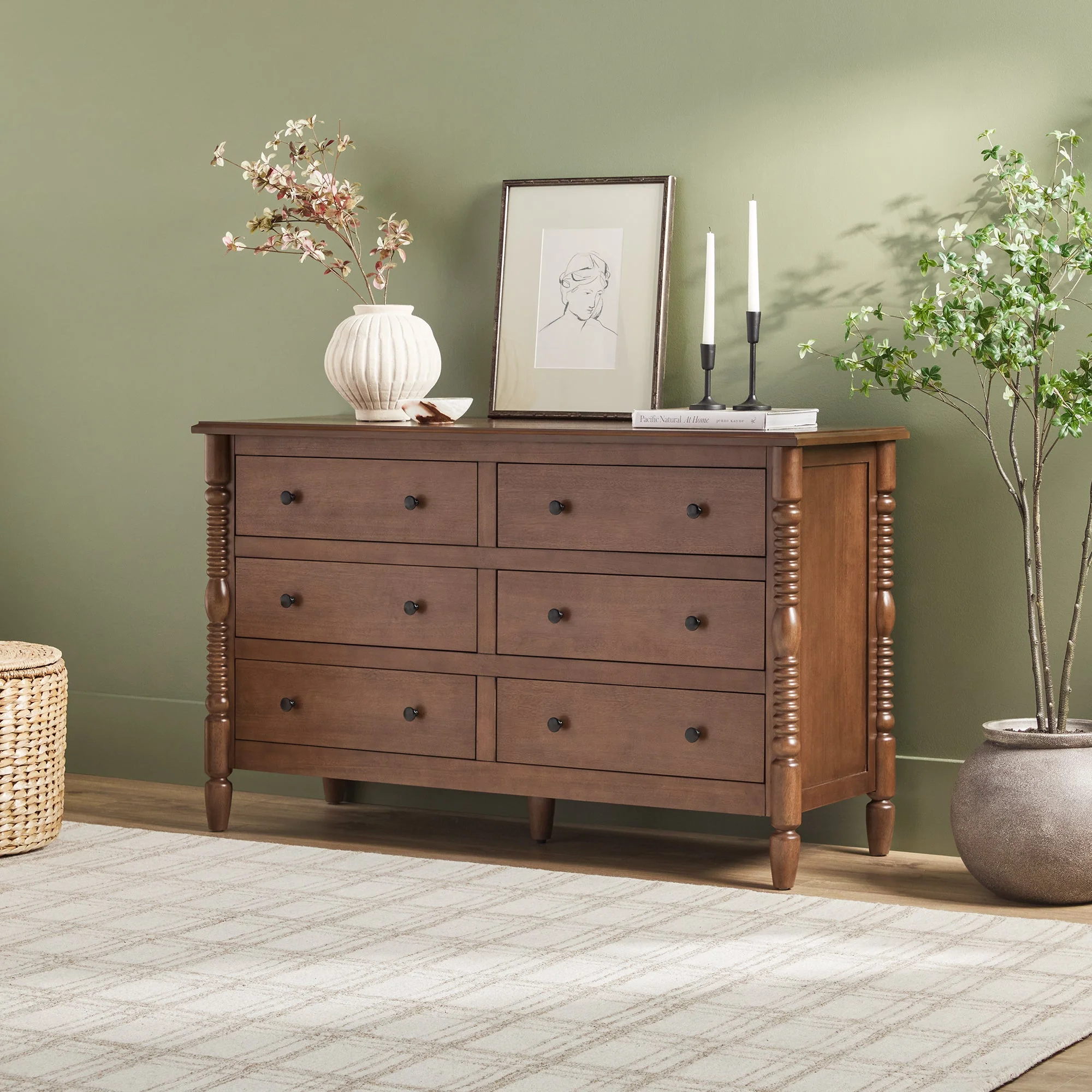 Traditional Vivienne 6-Drawer Easy Assembly Solid Wood Dresser