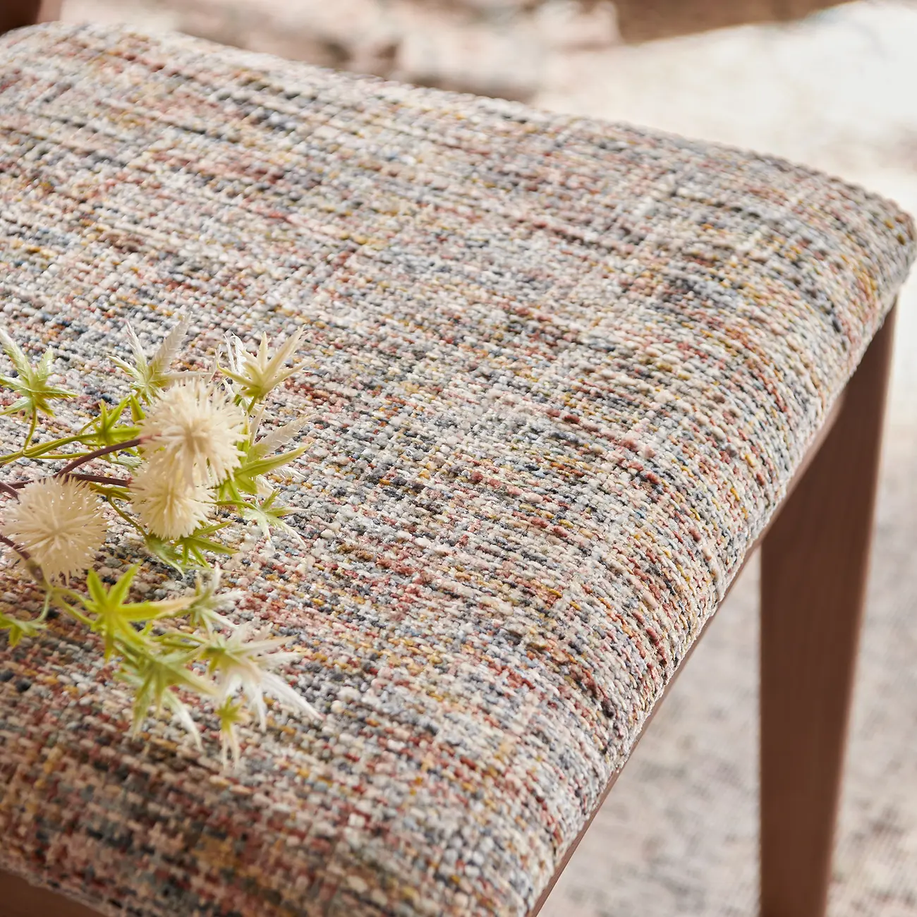 Mid Century Modern Wood Chenille Dining Chair Upholstery