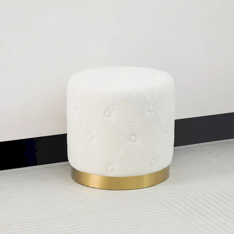 Adeco Round Velvet Ottoman Vanity Footrest Stool Gold Plating Base