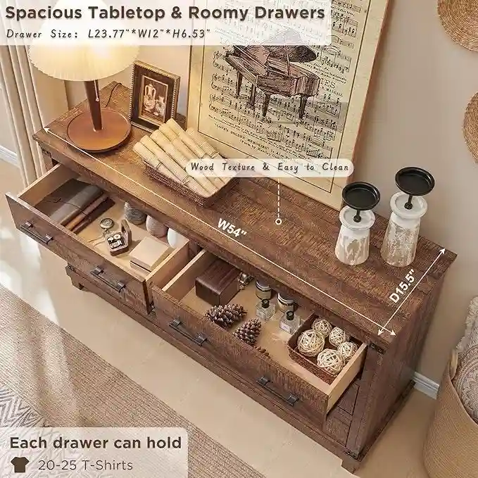 Farmhouse 6 Drawers Dresser, Wood Chest of Drawers, Closet Dresser