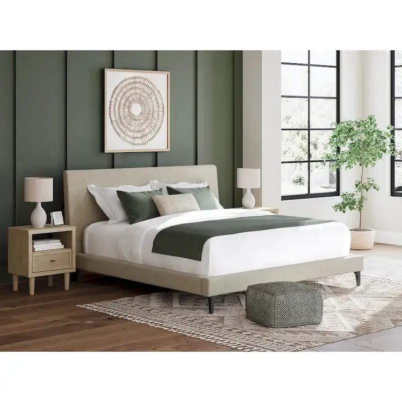 Light Gray King Upholstered Bed with Roll Slats