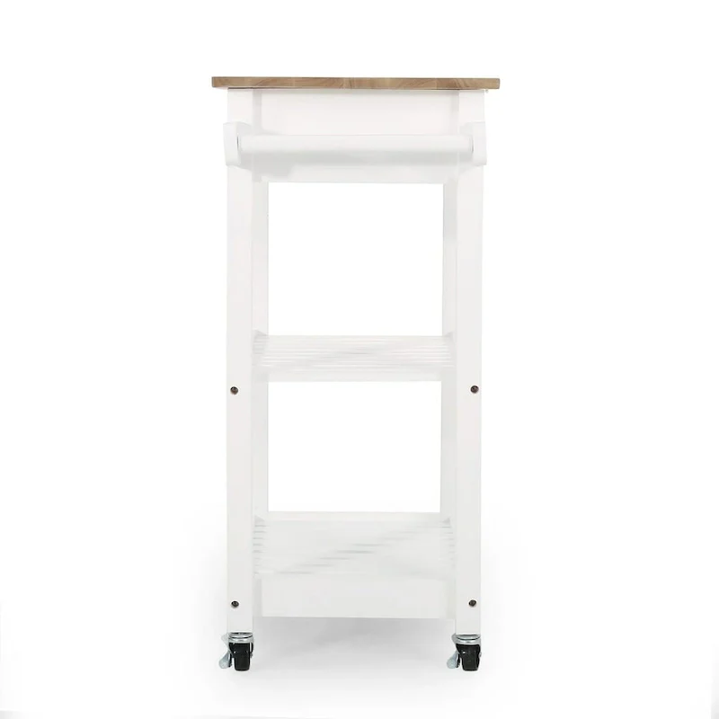 Compact Wooden Kitchen Cart with Wheels Shelves and Drawer by