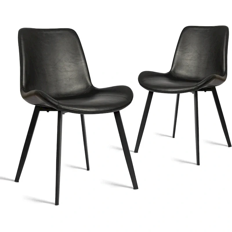 CangLong Mid Century Dining Chairs with Soft PU Leather Cushion Seat&Metal Legs,Set of 2,Black