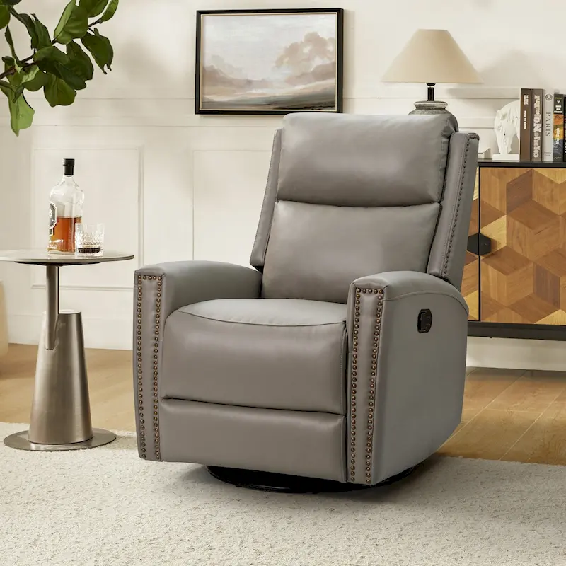 Fiacro 30.31Wide Modern Genuine Leather Wingback Swivel Rocker Recliner with Nailhead Trims