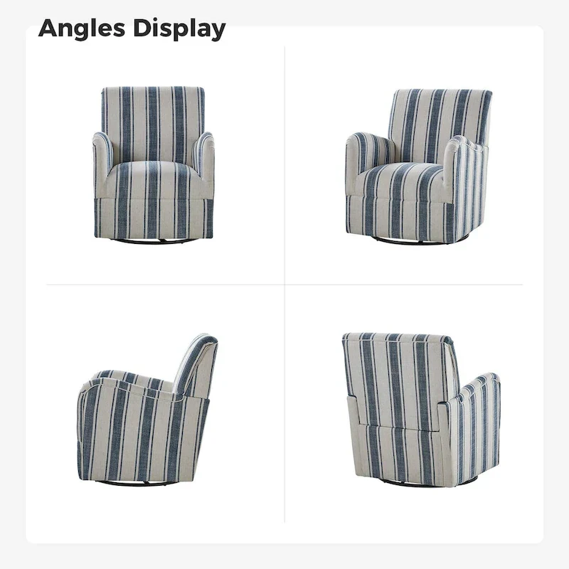 Pancy Traditional Swivel Armchair with Jacobean Strip Pattern Set of 2 by HULALA HOME