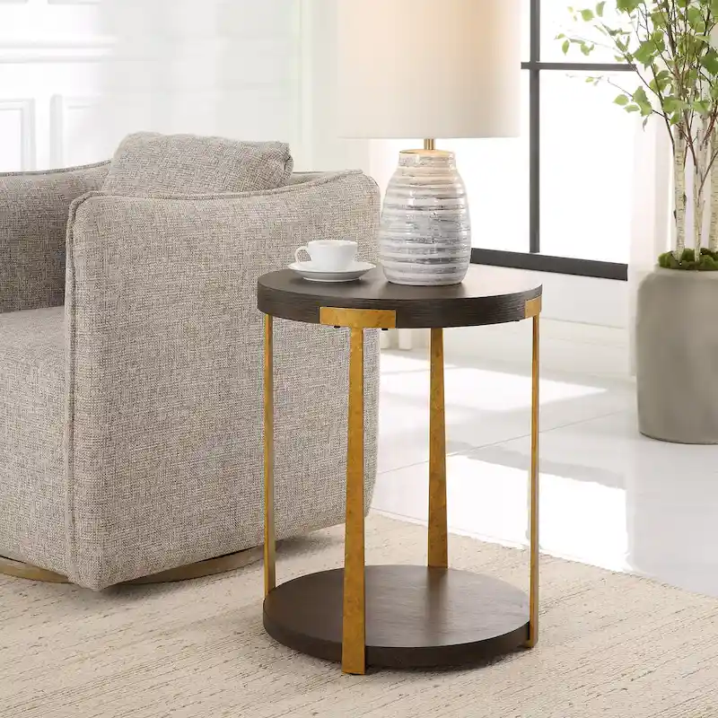 Round Solid Wood Side Table - Rustic Accent End Table for Living Room