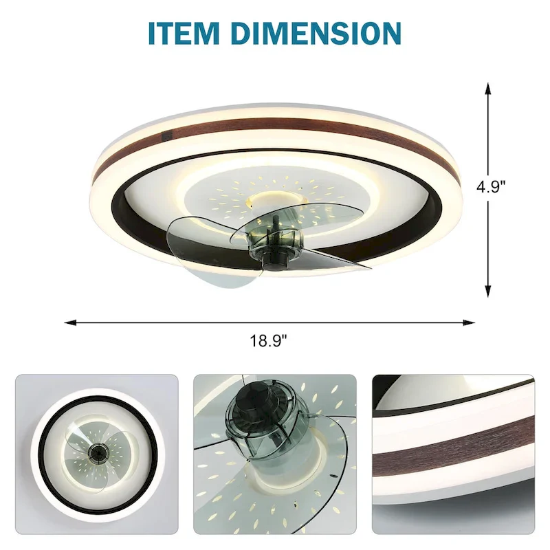 Cusp Barn 19-inch Modern Low Profile Smart Ceiling Fan with Lights and APP Remote Control Flush Mount Dimmable LED Ceiling Light