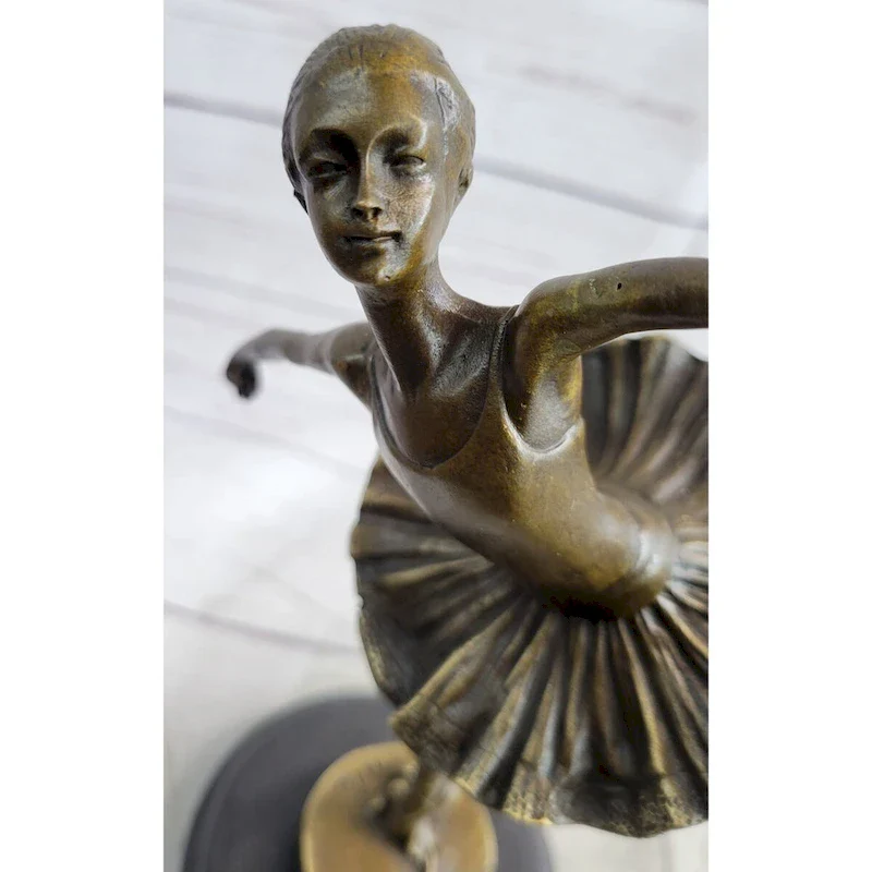 Graceful Ballerina Ballet Dancer Bronze Sculpture Statue Figure On Marble Base