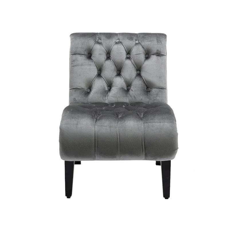 Velvet Armless Accent Chair, Button Tufted Slipper Chair, Side Chair, Lounge Chair