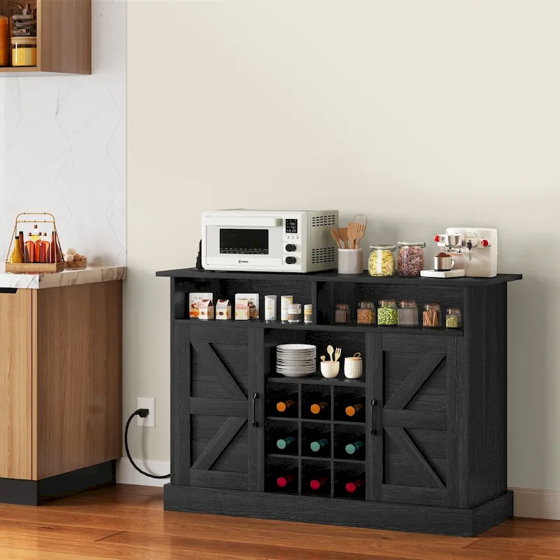 52 Farmhouse Coffee Bar Cabinet with Floating Shelf - 15.75 D x 52 W x 34 H