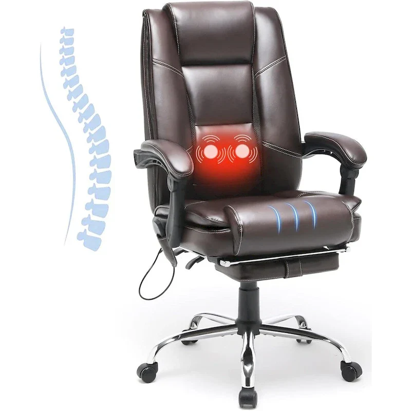 Ergonomic Heated Executive Office Chair with 2/4/6-Point Massage, Retractable Footrest, and PU Leather