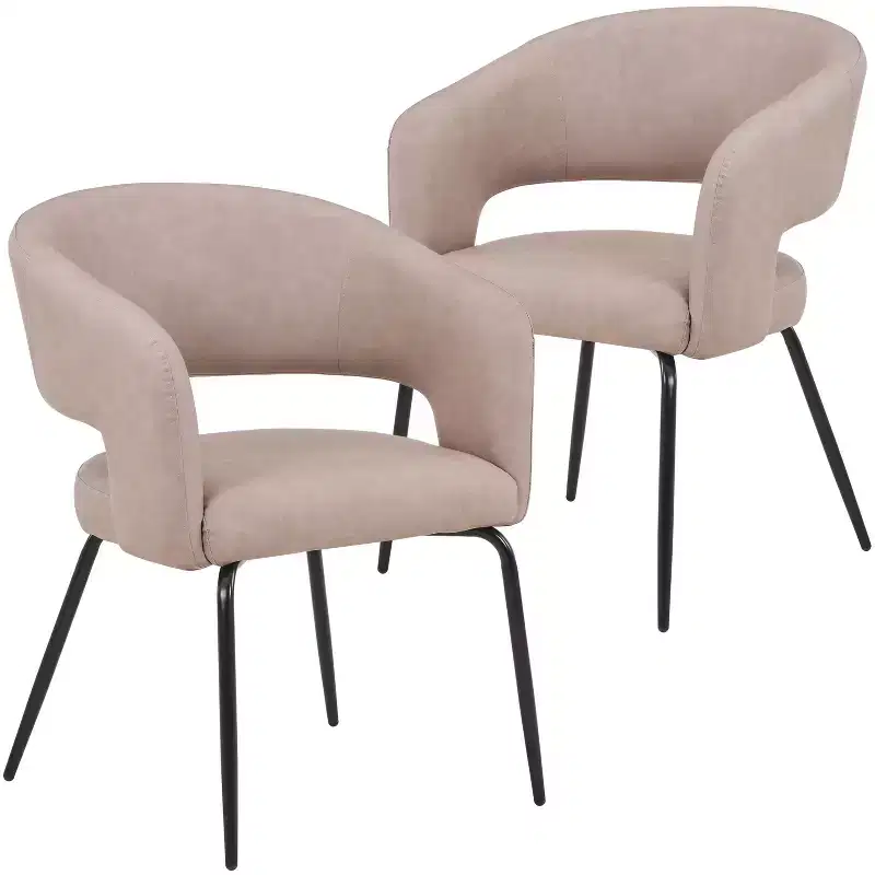 LeisureMod Dining Chair Upholstered in Velvet/Leather with Open Curved Backrest and Powder-Coated Iron Legs Gavin Collection Set of 2