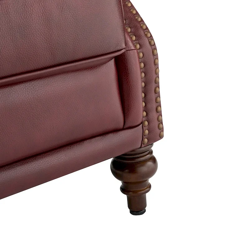 Brown Genuine Leather Wingback Armchair with Nailhead Trim, Set of 2, 1-Person