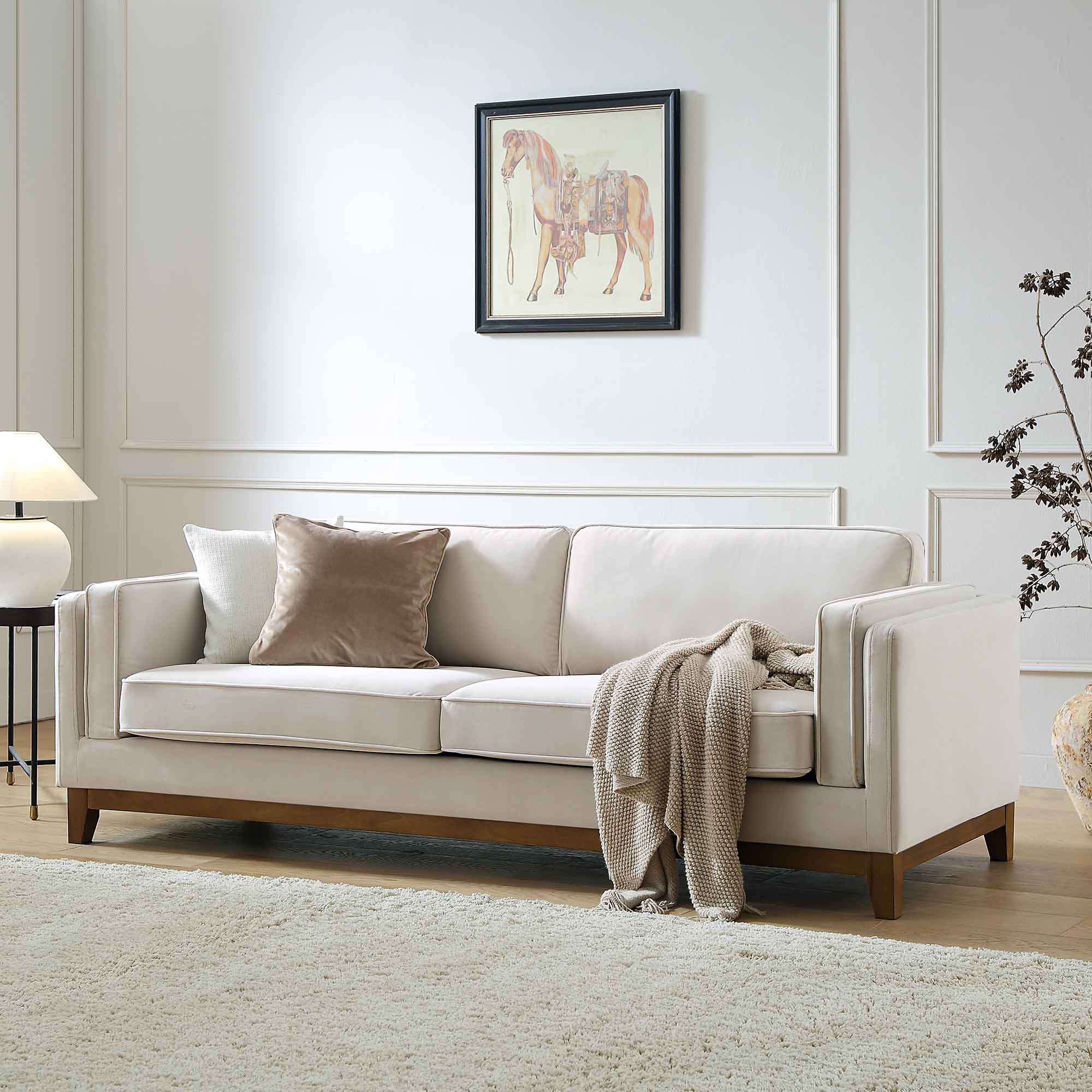 Champagne Velvet Sofa, 3-Seater