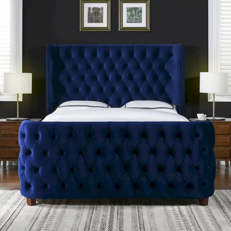 Chateau Velvet Upholstered Tufted Sheltered Panel Bed Set