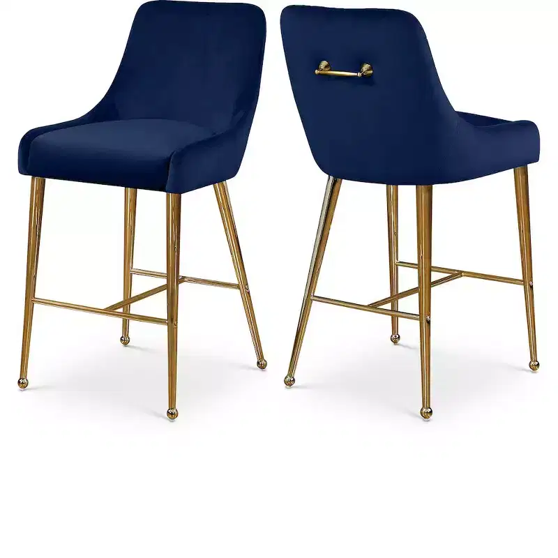 Meridian Furniture,Owen Navy Velvet Stool, Set of 2