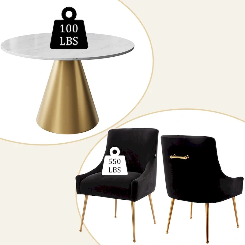 48 Marble Top Metal Dining Table with Velvet Dining Chair Set