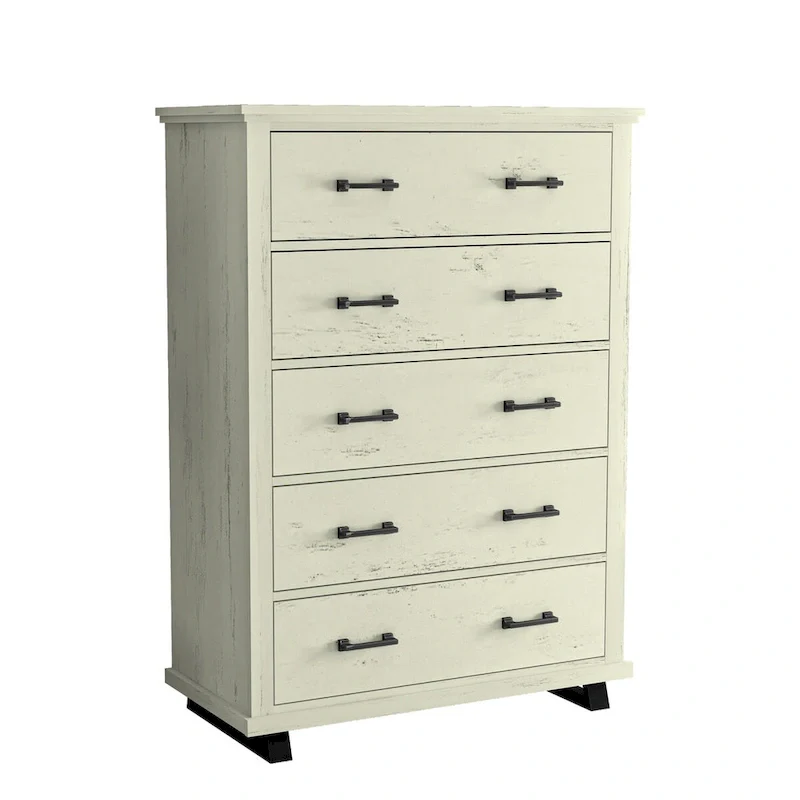 Beige / Antique White Farmhouse 2-Piece Bedroom Set – 1 Chest & 1 Dresser, For 1-2 Users