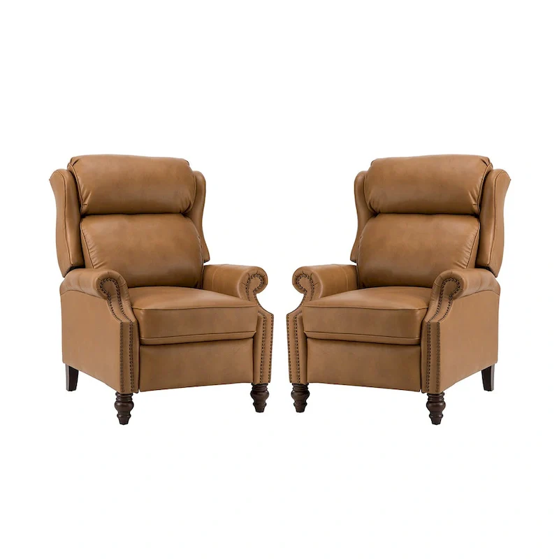 Noemon Modern Genuine Leather Recliner with Nailhead Trims Set of 2 by HULALA HOME