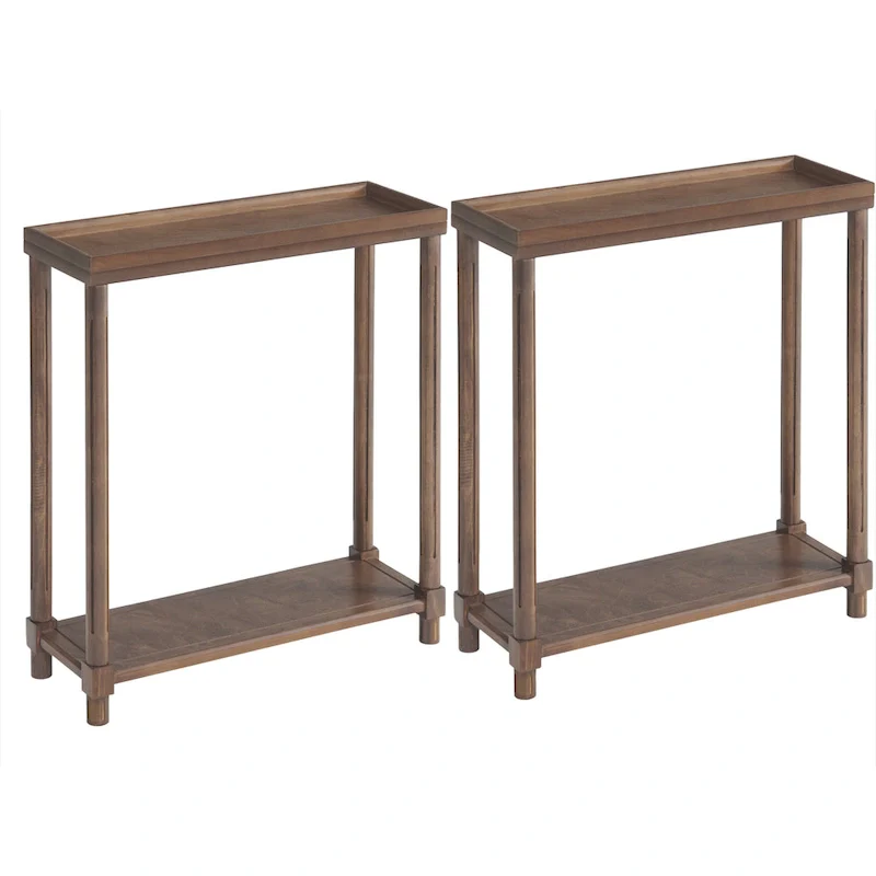 Harrison Narrow Side End Tables with Shelf, Set of 2, Antique Chestnut