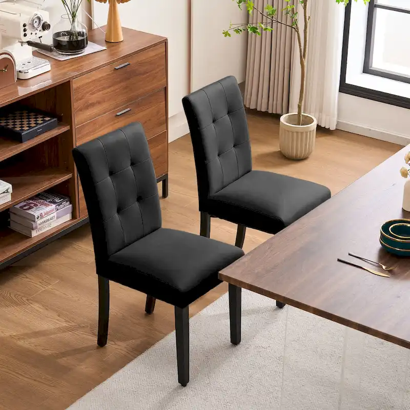 FERPIT Faux Leather Tufted Upholstered Dining Chairs Set of 2 - 17.5W x 23D x 36.5H