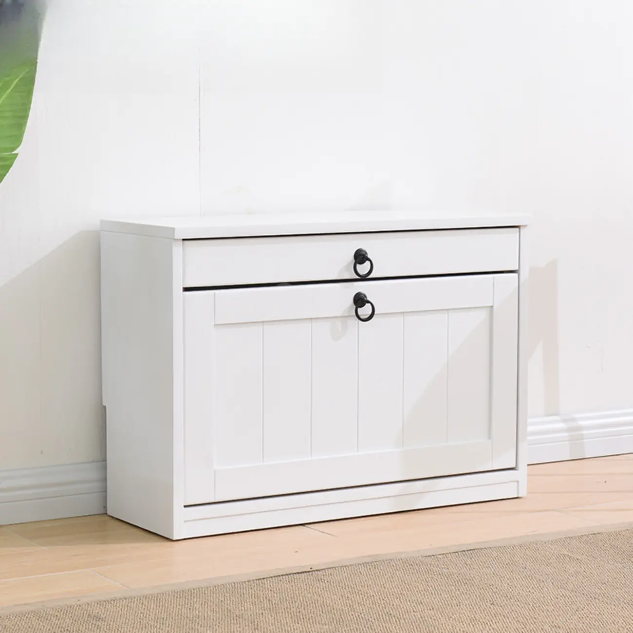 Entryway White/Tawny Wooden Wall-Mounted Shoe Cabinet