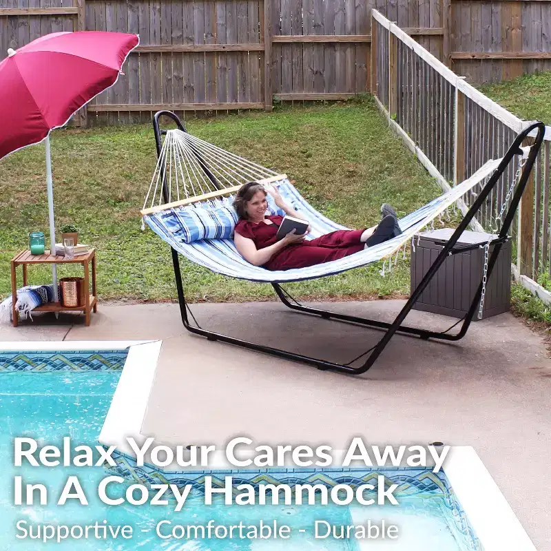 Sunnydaze Double Quilted Fabric Hammock with Universal Steel Stand - 450-Pound Capacity