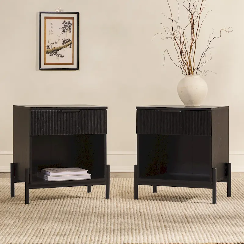 Modern Fluted-Drawer Nightstand (Set of 2)