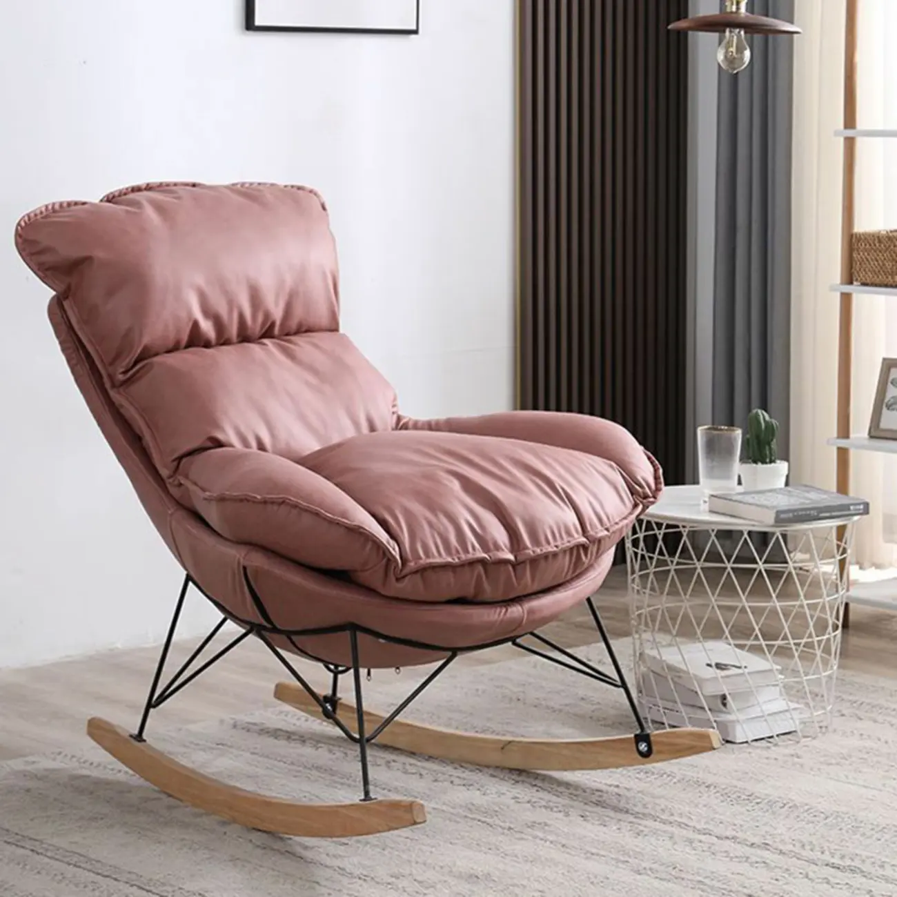 Cotton Upholstered Rocking Chair with Removable Cushions