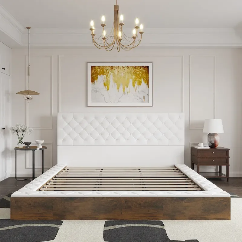 LED Queen/King Bed Frame with Tufted Headboard Bedroom Furniture
