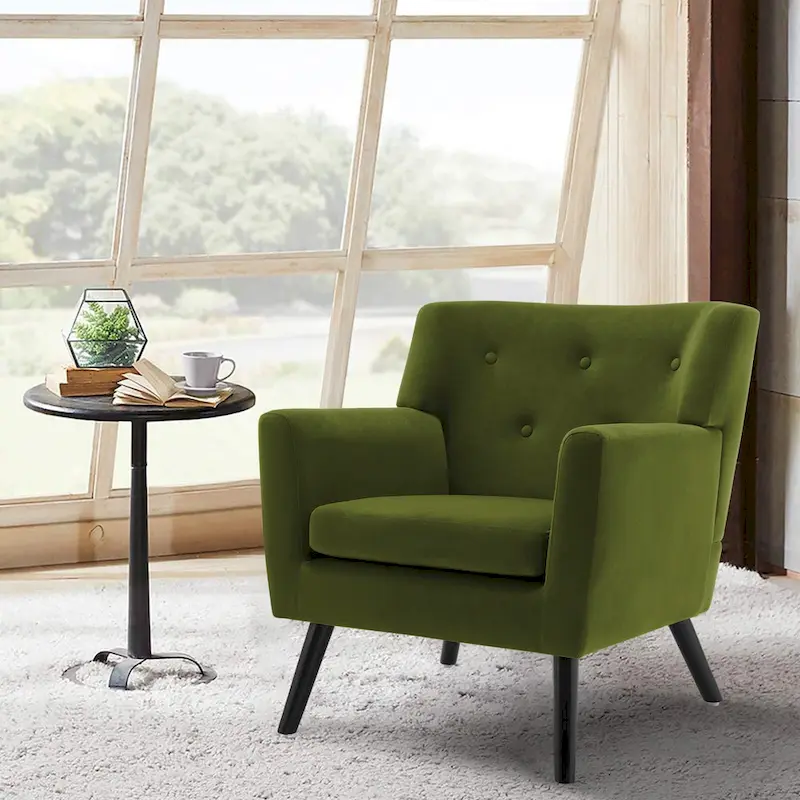 Velvet Upholstered Armchair Tufted Accent Chair, Set of 2 - 30.71H x 28.35 W x 27.56D