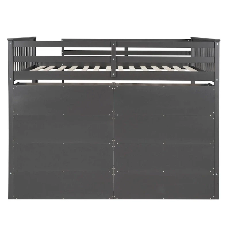 Full Size Loft Bed with 8 Open Storage Shelves and Built-in Ladder