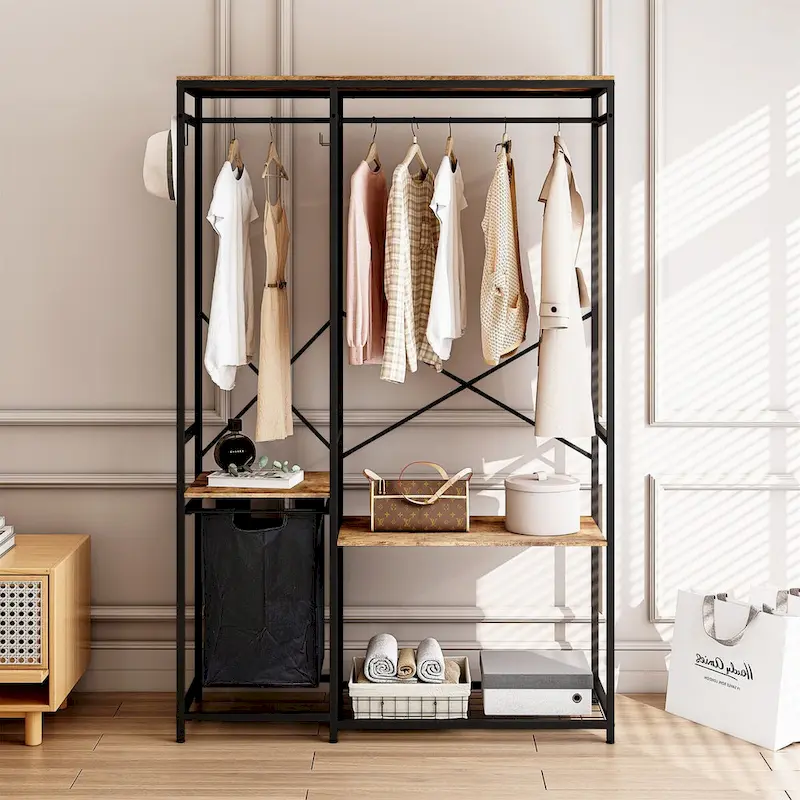 Freestanding Clothing Rack with Bottom Mesh Storage Rack