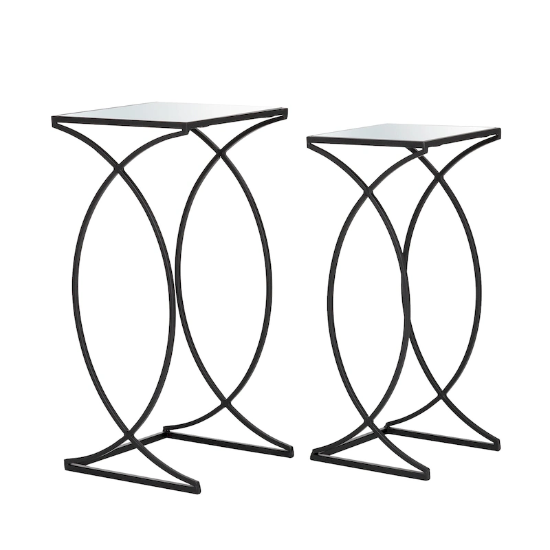 Glitzhome Set of 2 Glam Glass Modern Side Table Sofa Table
