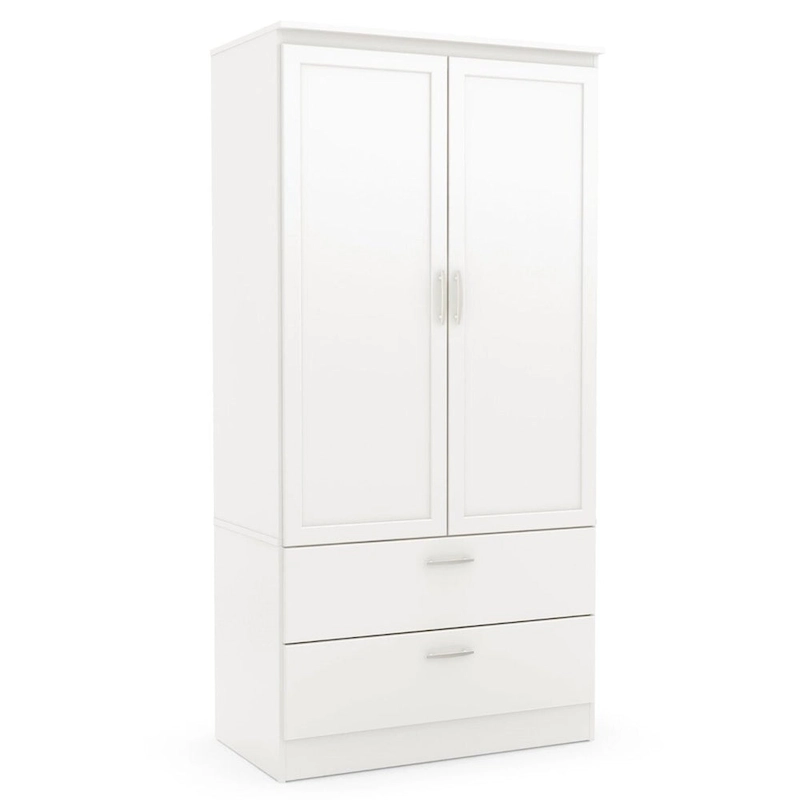 White Armoire Bedroom Clothes Storage Wardrobe Cabinet with 2 Drawers - 71.25 H x 35.5 W x 19.5 D