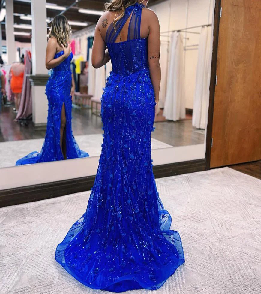 Mermaid Sequins Tulle Prom Dress with Slit