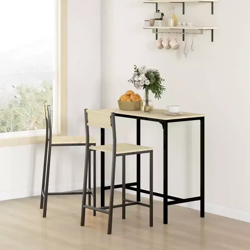 3 Piece Pub Table and Chairs, Small Kitchen Table and Chairs, Square Dining Table with 2 Stools and Black